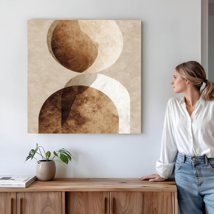 Boho Geometric Circles Stretched Canvas Wall Art Painting For Living Room, Modern Minimalist Earth Tone Painting, Contemporary Abstract Decor for Living Room, Office & Studio (56xx56 cm)