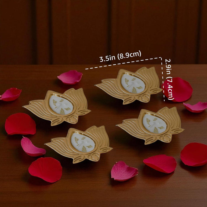 Mogra Scented Soy Wax Lotus Candle Gift Set - Scented Floral Metal Urli Candles Pack of 4 (Mogra)