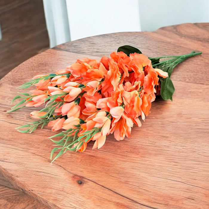 Artificial Gladiolus Flower Bunch for Vase, for Home Décor Table Placement Office Desk (24 Inch, Set of 2, Orange) (Vase Not Included)