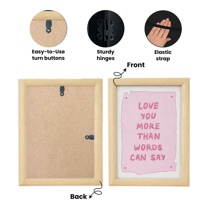 Greeting Card Photo Frame for Couples, Wooden Double Folding Love Photo Frame with Clip, Valentine’s Day Romantic Gift for Boyfriend, Girlfriend, Anniversary Wedding (5.2 x 7.2 Inch, Beige)