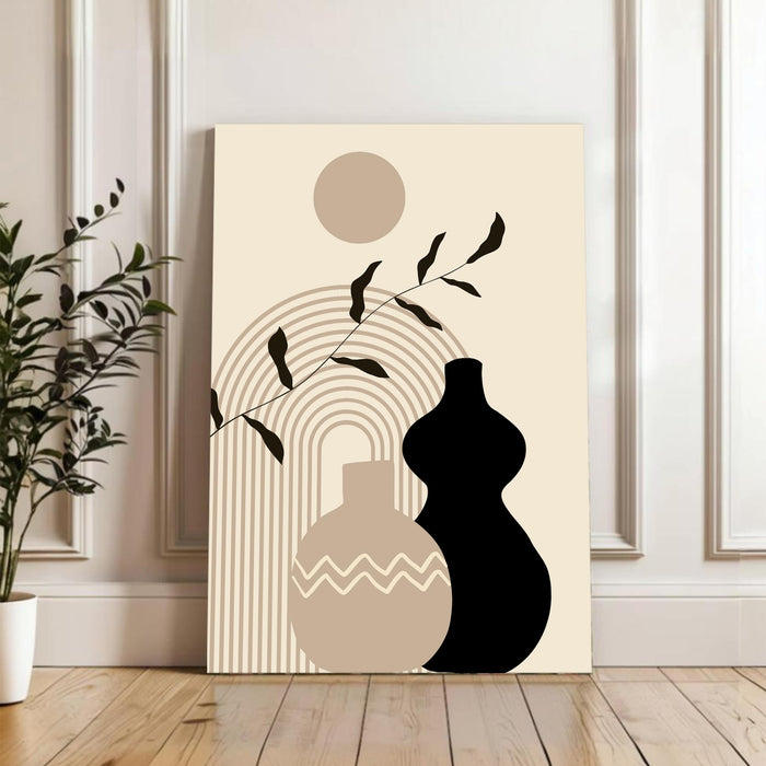 Abstract Vases Stretched Canvas Wall Art Modern Boho Illustration Painting for Home & Office Wall Decor, (16x22 Inch)