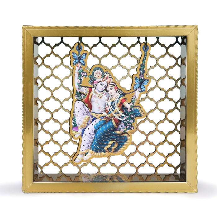 Art Street Radhakrishan Small Pooja Mandir for Office & Home Wall Hanging Temple, Diwali Decoration, Gifts, Dcor for Friends & Family (7x7 Inch)