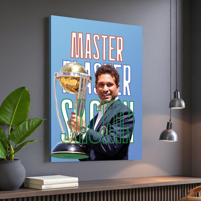 Sachin Tendulkar Wall Art Poster Stretch Canvas Painting, God of Cricket Sachin Tendulkar, Iconic Cricket Legend Wall Decor Poster for Living Room, Bedroom & Office, 16 x 22 Inch