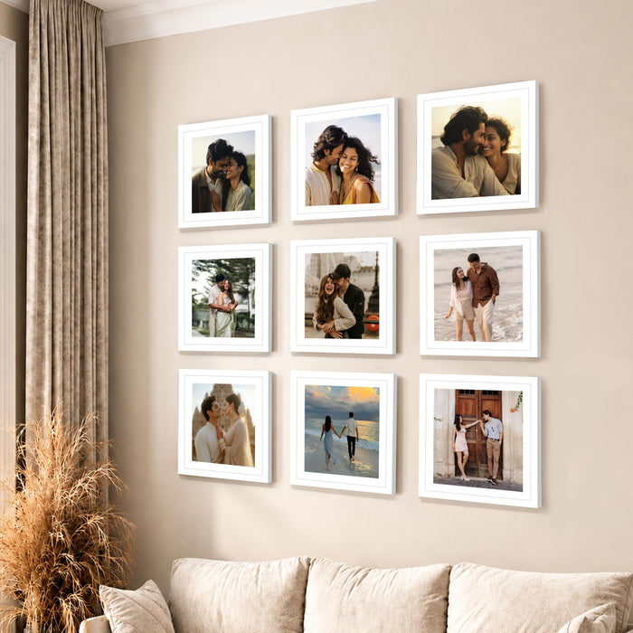 Art Street Premium Photo Frame for living room, Classic Aesthetic Design Photo Frames for Photograph, Art Work, Kids Room Set of 9 (12x12 Inch, White)