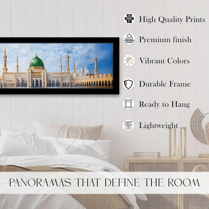 Masjid E Nabawi Islamic Arabic Wall Art Framed Luxury Paintings for Home Decoration, Living room, Bedroom and Office Decoration (99x38 CM)
