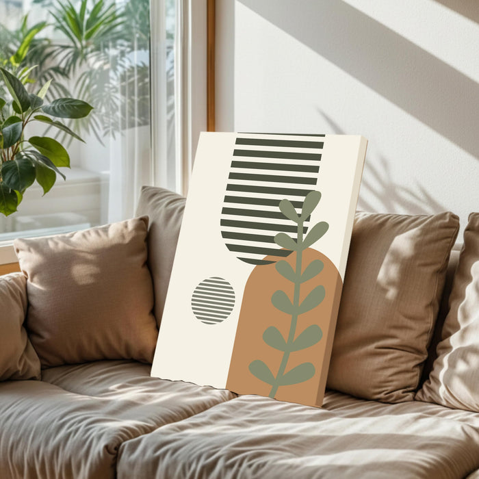 PAINTINGMANTRA Abstract Botanical Stretched Canvas Wall Art Modern Boho Illustration Painting for Home & Office Wall Decor, (16x22 Inch)