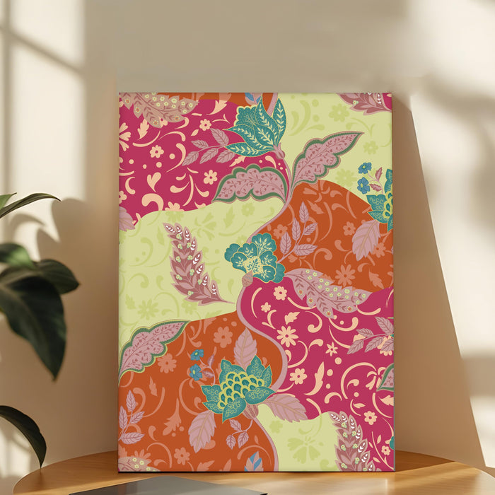 Mughal Floral Pattern Miniature Wall Painting | Stretched Canvas Flower Wall Painting for Living Room, Bedroom, Home and Office Wall Décor (41x56 cm)