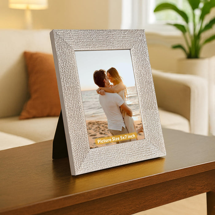 Art Street Table and Wall Photo Frame Textured Picture Frames Picture Frame, Silver Metal Look for 5x7 Photos Tabletop Photos for Home Décor, Wood Photo Frames for Wall and Table Decoration 10x15 cm