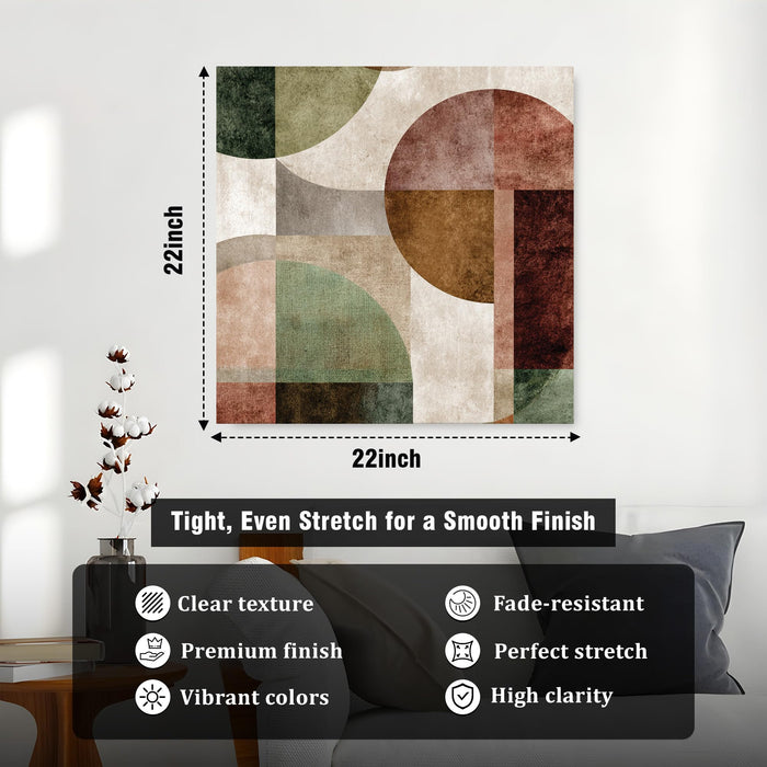 Boho Geometric Circles Stretched Canvas Wall Art Painting For Living Room, Modern Minimalist Abstract Painting for Living Room, Office & Studio (56xx56 cm)