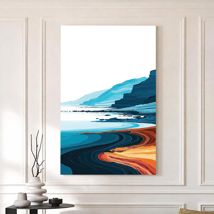 Abstract Seascape Stretched Canvas Painting For Living Room | Ocean Coastal Stretched Canvas Wall Art For Livingroom Home Decor, Bedroom, Hallway's, Office, Hotel - 56x86 cm
