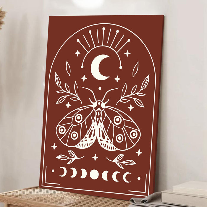 Abstract Moon butterfly Stretched Canvas Wall Art Modern Boho Illustration Painting for Home & Office Wall Decor, (16x22 Inch)