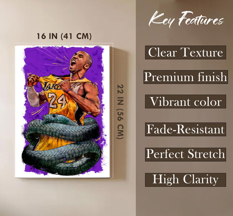 Legendary Basketball Tribute Stretched Canvas Painting Print| Victory & Strength Themed Sports Wall Art | Modern Pop Art Canvas for Home & Office Décor, 41x56 cm