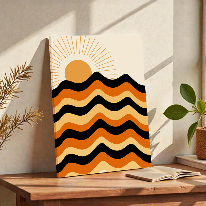 Abstract Sun Rise Mountains Rainbow Stretched Canvas Wall Art Modern Boho Illustration Painting for Home & Office Wall Decor, (16x22 Inch)