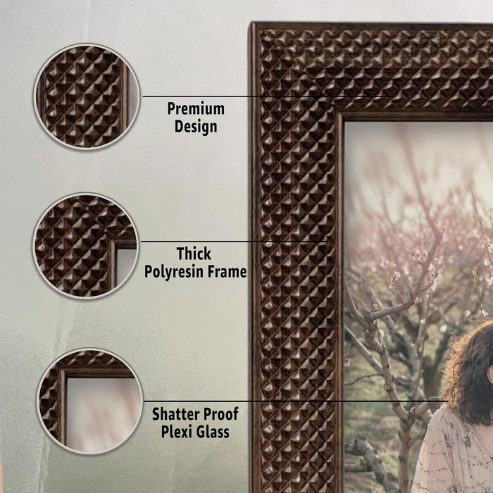 Photo Frame for Table Set of 2, Plexi Glass, Engineered Wood Photo Frame (Brown, Size- 4x6 & 5x7 Inch)