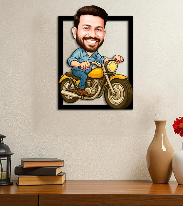 Personalized Gift for Friends, Brother, BFF, Boyfriend, Father Character Caricature Standee, Photo Frame Unique Design Customized Gift for Bikers, Friends & Family, Motorcycle Rider