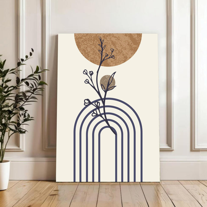 Abstract Blue Rainbow leaves Stretched Canvas Wall Art Modern Boho Illustration Painting for Home & Office Wall Decor, (16x22 Inch)