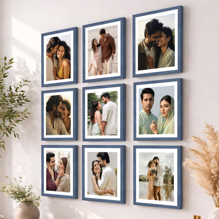 Art Street Premium Photo Frame for living room, Classic Aesthetic Design Photo Frames for Photograph, Art Work, Kids Room Set of 9 (8x10 Inch, Blue)