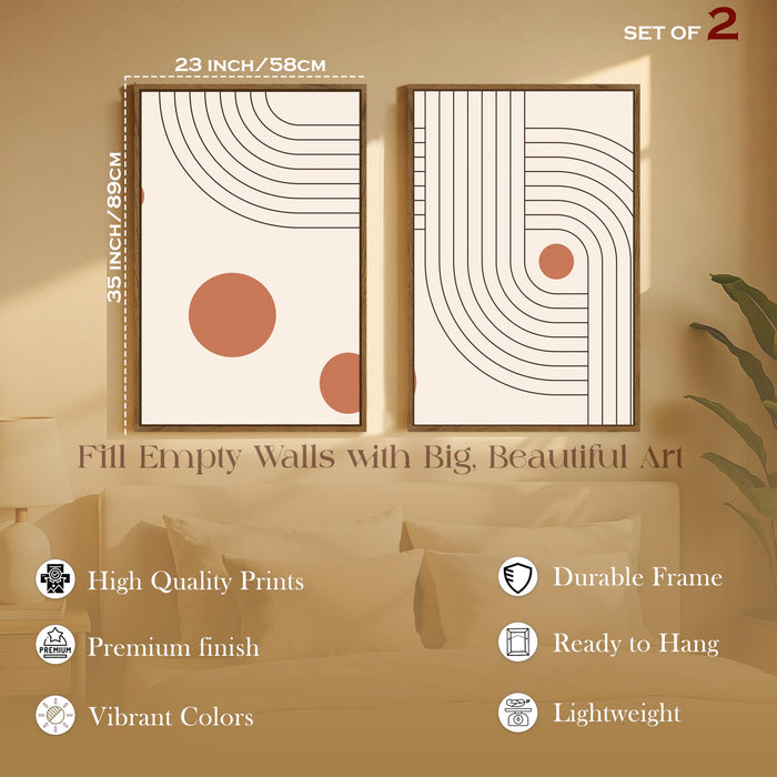 Boho Geometric Abstract Canvas Wall Painting Bohemian Large Wall Art Painting for Living Room Decoration, Stylish Large Wall Art Print for Wall Decor (Set of 2, 58x89 cm)