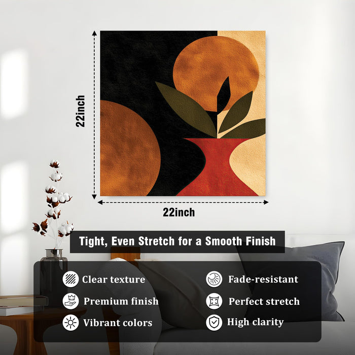 Boho Abstract Botanical Stretched Canvas Wall Art Painting For Living Room, Modern Minimalist Leaf & Vase Painting for Living Room, Office & Home Decor (56xx56 cm)