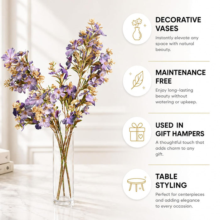Art Street Artificial Purple & Gold Flower Stems for Home Décor – Realistic Faux Floral Branches for Vase,