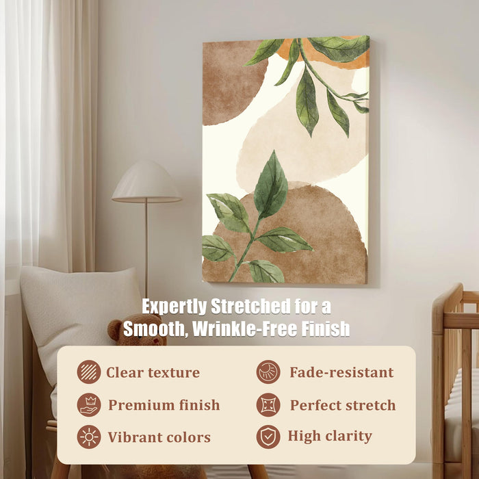 Abstract Botanical Green leaves Stretched Canvas Wall Art Modern Boho Illustration Painting for Home & Office Wall Decor, (16x22 Inch)