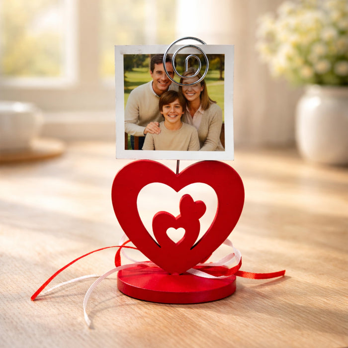 Romantic Heart Photo Clip Stand | Love Memo Holder with Metal Wire Clip | Valentine, Anniversary & Couple Gift Decoration for Table, Desk & Room Décor