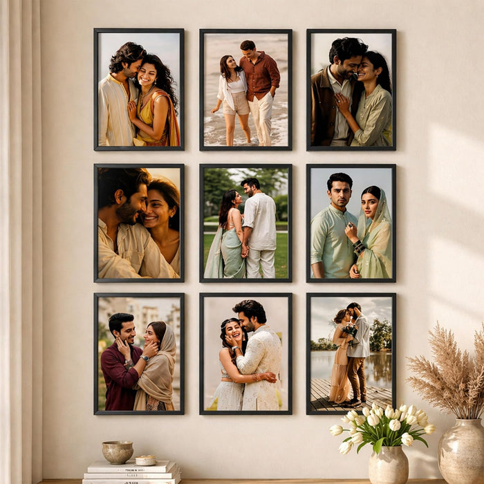 Wooden Cave Design Photo Frame Set of 9 | Black Picture Frames for Photos, Artwork & Certificates | Wall Décor for Living Room & Home (11x14 Inch)