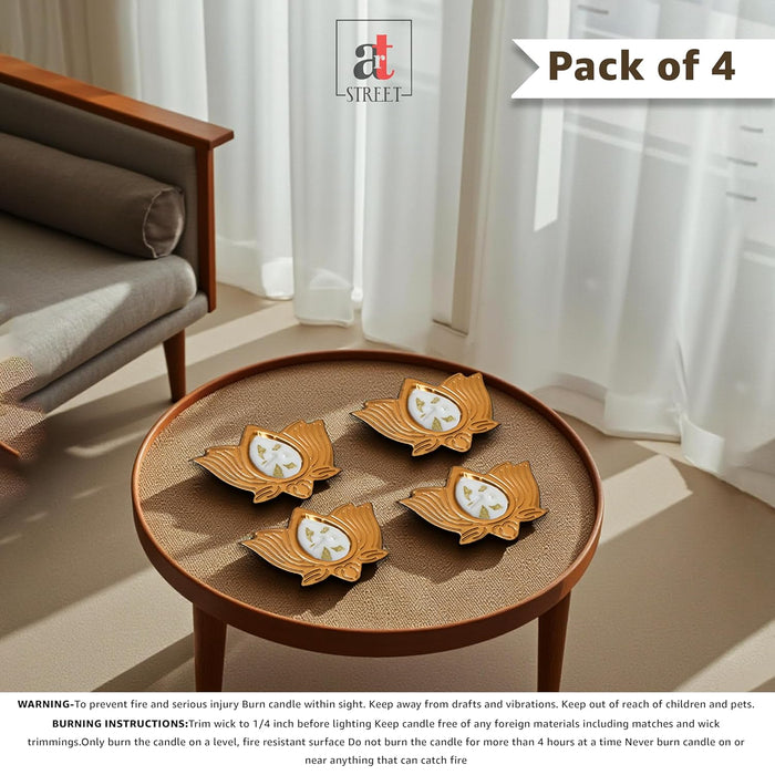 Mogra Scented Soy Wax Lotus Candle Gift Set - Scented Floral Metal Urli Candles Pack of 4 (Mogra)
