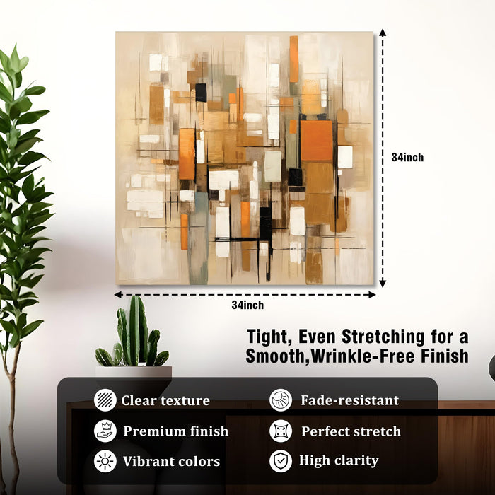 Geometric Abstract Stretched Canvas Painting For Living Room | Modern Mid-Century Wall Art Large Canvas Painting For Livingroom Home Decor, Bedroom, Hallway's, Office, Hotel - 86x86 cm