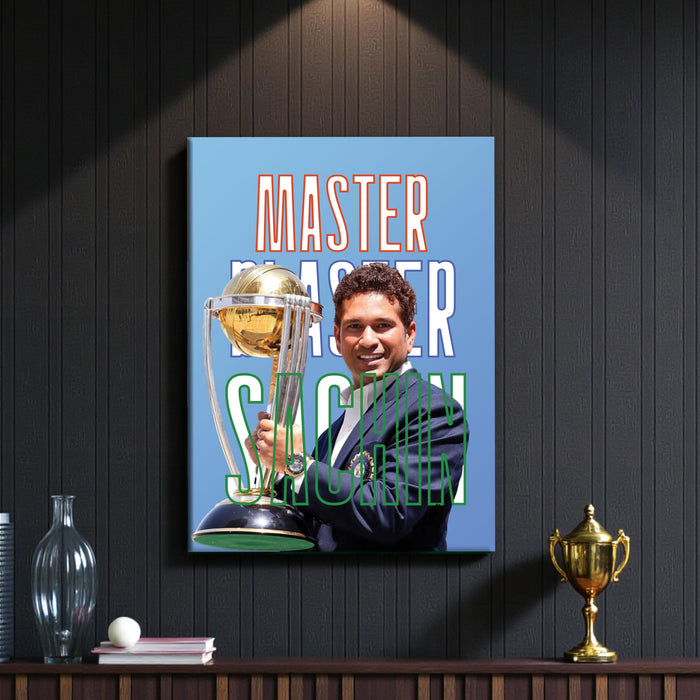 Sachin Tendulkar Wall Art Poster Stretch Canvas Painting, God of Cricket Sachin Tendulkar, Iconic Cricket Legend Wall Decor Poster for Living Room, Bedroom & Office, 16 x 22 Inch