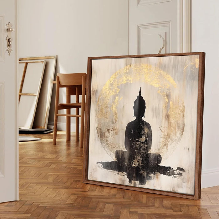 Large Framed Canvas Painting Bhudda Wall Art Print, Decorative Modern Paintings For Home (Grey, Size 23x23 Inch)