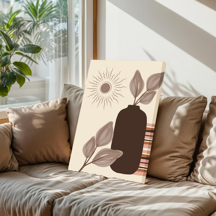 Abstract Vases and Leaves desert Stretched Canvas Wall Art Modern Boho Illustration Painting for Home & Office Wall Decor, (16x22 Inch)