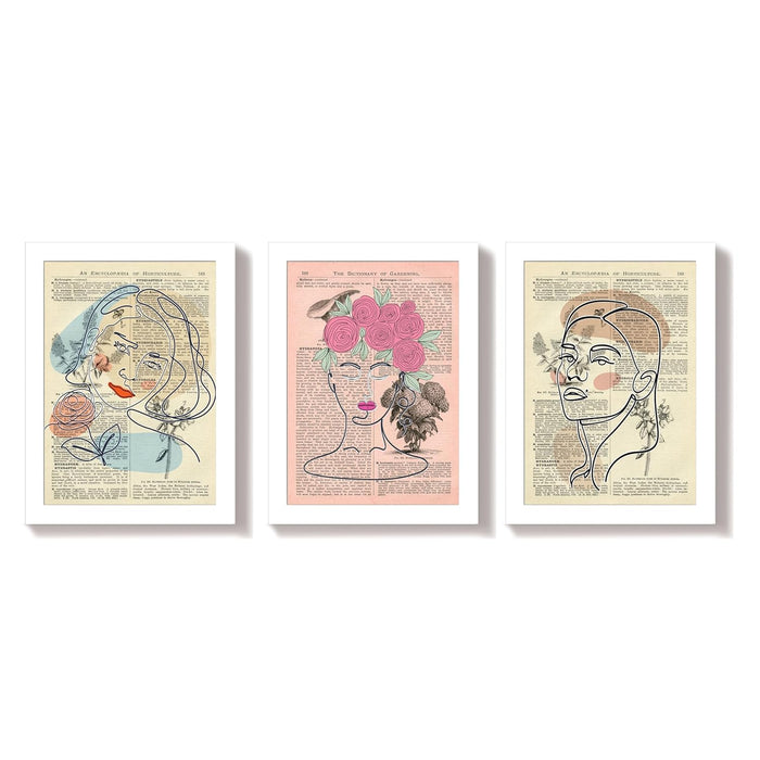Art Street Dictionary Art Prints Face Line Art Poster Theme, Framed Posters for Home Décor & Wall Decoration for Living Room (Set of 3,12.6 X 9.2 Inch)