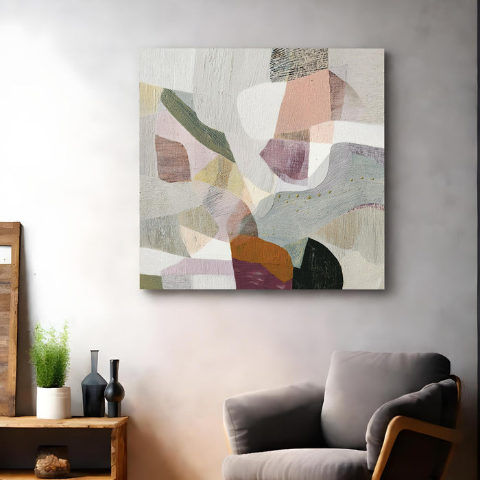 Abstract Textured Geometric Stretched Canvas Wall Art PAinting for Living Room, Modern Pastel Patchwork Painting for Living Room, Home Decor & Office (56xx56 cm)