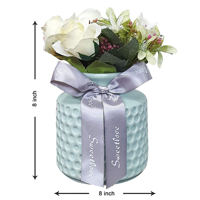 Artificial Flower Pot for Home Decoration, Artificial Plants with Pot, Purple Rose Flower Multicolor ( 8 " Wide X 8 " Length )