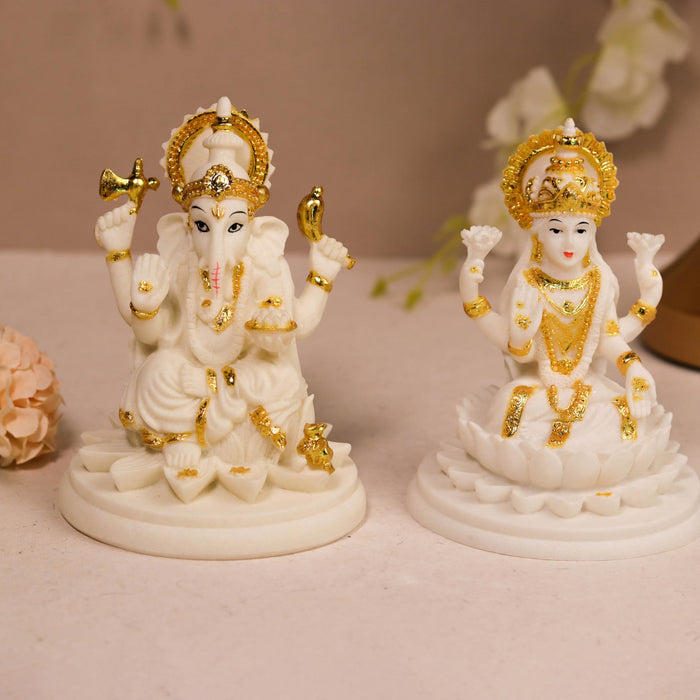 Laxmi Ji and Ganesh Ji Statue Showpiece Idol, Crafted from Marble Finish Laxmi Ji and Ganesh Ji Murti  (White, 9x11 cm)