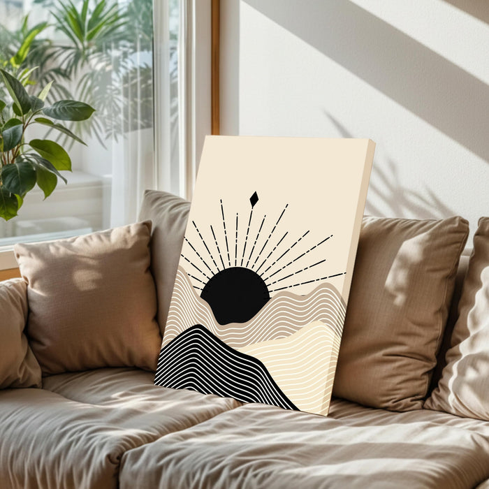 Abstract Sun Rise mountain Stretched Canvas Wall Art Modern Boho Illustration Painting for Home & Office Wall Decor, (16x22 Inch)