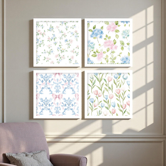 Floral Wall Art Prints With Flowers—Botanical Framed Wall Decor for Living Room, Bedroom, Nursery & Home Décor, (Set of 4) (13.2 inch x 13.2 inch)