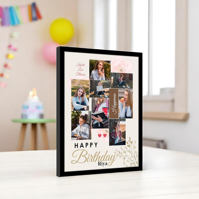 Personalized Happy Birthday Wall Photo Print Collage with 8 Photo Upload Customized Birthday Photo Frame (Frame Size 13x18 inch)
