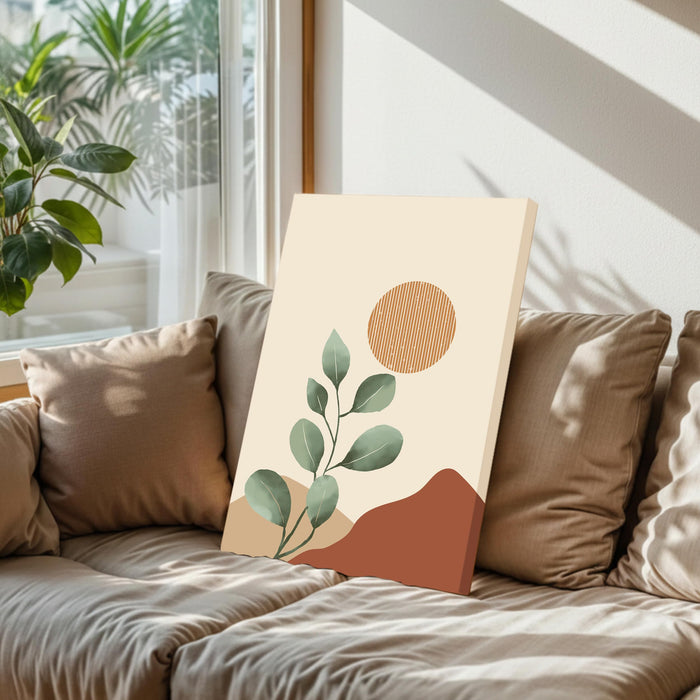 Abstract Botanical desert sun rise Stretched Canvas Wall Art Modern Boho Illustration Painting for Home & Office Wall Decor, (16x22 Inch)
