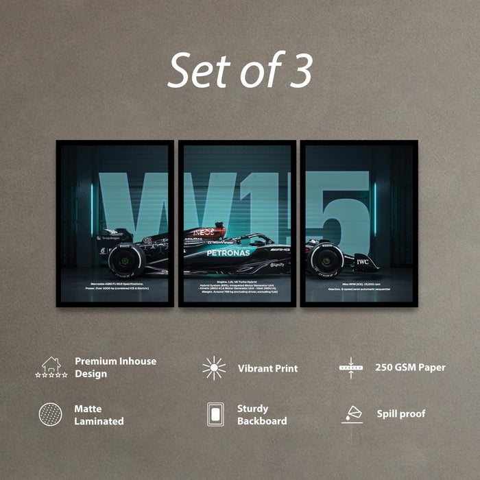 Framed Racing Motorsports Wall Painting | Modern Race Car Wall Art Painting for Bedroom, Living Room, Office and Home Wall Decoration (Set of 3, 33x45 cm)