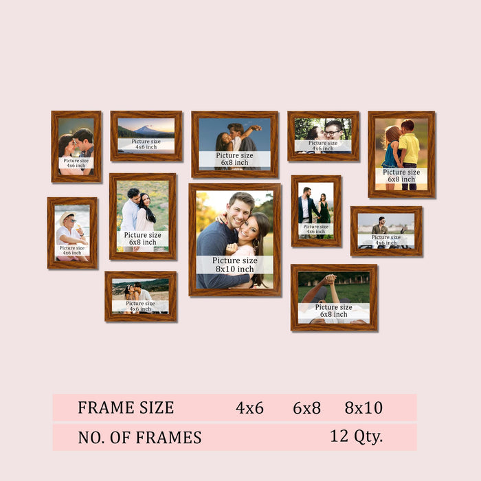 Family Photo Frame Set of 12 for Wall Decor, Wooden Finish Collage Picture Frames for Living Room, Bedroom, Multi-Size Wall Hanging Gallery Frame Set, (7 Set 4x6, 4 Set 6x8, 1 Set 8x10 Inch)