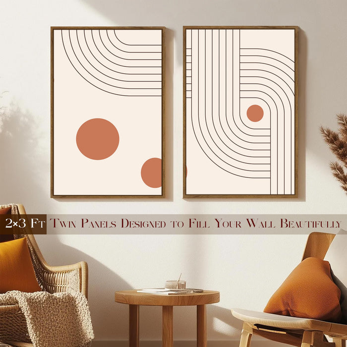 Boho Geometric Abstract Canvas Wall Painting Bohemian Large Wall Art Painting for Living Room Decoration, Stylish Large Wall Art Print for Wall Decor (Set of 2, 58x89 cm)