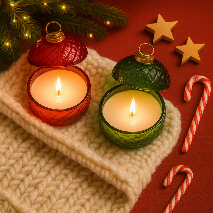 Art Street Christmas Ornament Candle Set – Festive Red & Green Soy Wax Scented Candles for Home Décor, Holiday Decoration, Winter Aromatherapy, Gift Set for Christmas, Xmas Party & Home Décor