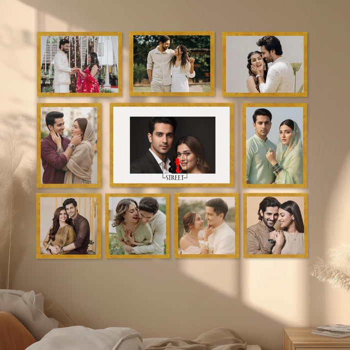 Art Street Photo Frame Set of 10 Gold Wall Decor Collage Display Hanging Family Picture Frames Gallery Collection Decor Items Wall Mount Frames Birthday Anniversary Gift, 8x8, 8x12 and 12x16 In