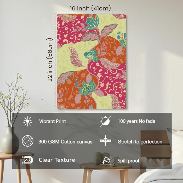 Mughal Floral Pattern Miniature Wall Painting | Stretched Canvas Flower Wall Painting for Living Room, Bedroom, Home and Office Wall Décor (41x56 cm)