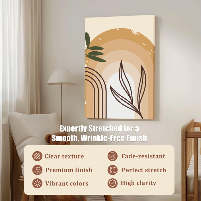 Abstract Rainbow leaves Stretched Canvas Wall Art Modern Boho Illustration Painting for Home & Office Wall Decor, (16x22 Inch)
