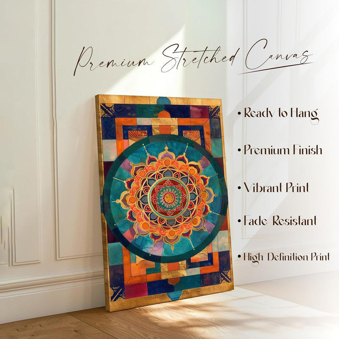 Abstract Multicolor Geometric Mandala Painting with Frame, Framed Canvas Paintings Stretched Canvas Wall Art 22x34 Inch