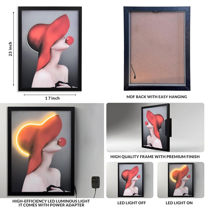 LED Wall Art Print with Wooden Frame, Aesthetic Wall Decor, Modern Art Print with LED Light - 43x58 cm