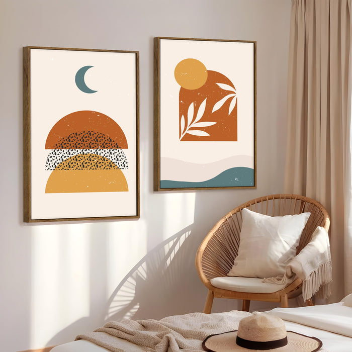 Boho Moon and Sun Minimalist Canvas Wall Painting Bohemian Large Wall Art Painting for Living Room Decoration, Stylish Large Wall Art Print for Wall Decor (Set of 2, 58x89 cm)